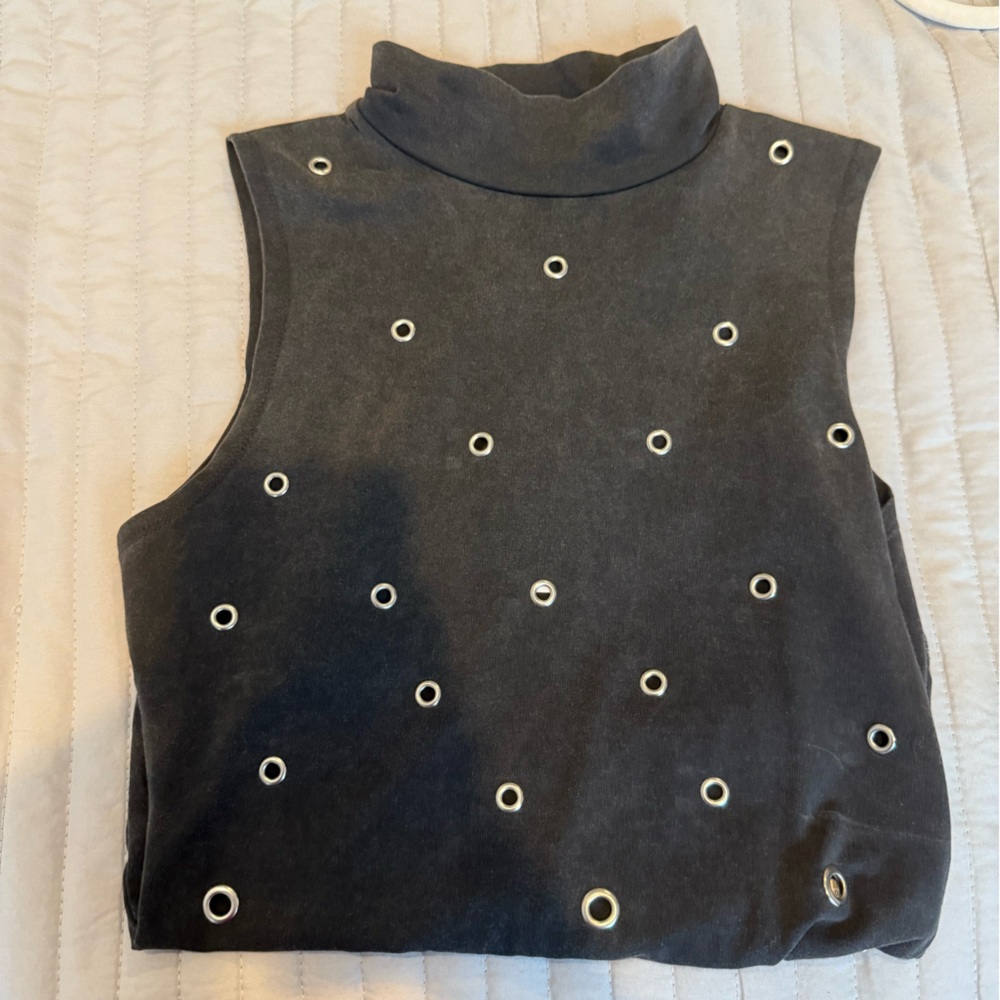 Zara Black Sleeveless Bodysuit with Eyelet Details